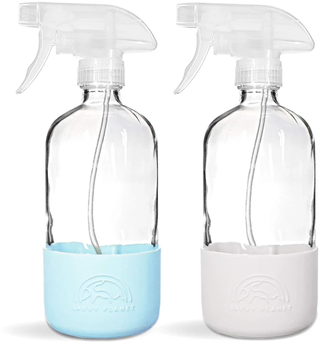 Main image of Glass Spray Bottles for Cleaning, Silicone Sleeve Bottom for Protection, Reusable Glass Spray Bottles 16 Oz With Adjustable Nozzle Settings (2 Pack)