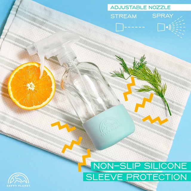 Alt view image 3 of 6 - Glass Spray Bottles for Cleaning, Silicone Sleeve Bottom for Protection, Reusable Glass Spray Bottles 16 Oz With Adjustable Nozzle Settings (2 Pack)