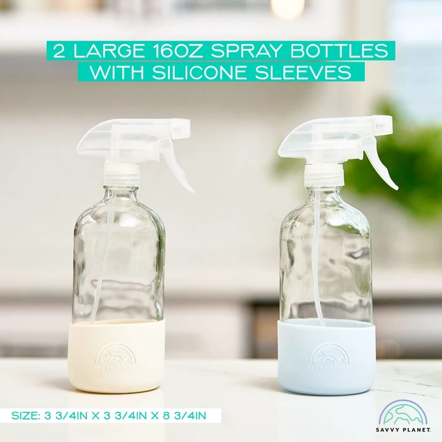 Alt view image 2 of 6 - Glass Spray Bottles for Cleaning, Silicone Sleeve Bottom for Protection, Reusable Glass Spray Bottles 16 Oz With Adjustable Nozzle Settings (2 Pack)