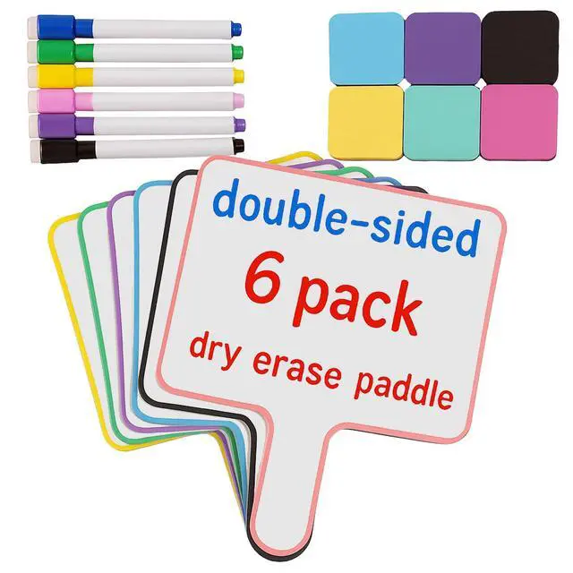 Alt view image 2 of 7 - 10''X 8'' Dry Erase Paddles with Markers & Erasers Dry Erase Boards with Handles Double-Sided Small Whiteboards for Classroom, Teaching, Learning, and Group Activities (6)