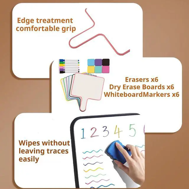 Alt view image 4 of 7 - 10''X 8'' Dry Erase Paddles with Markers & Erasers Dry Erase Boards with Handles Double-Sided Small Whiteboards for Classroom, Teaching, Learning, and Group Activities (6)