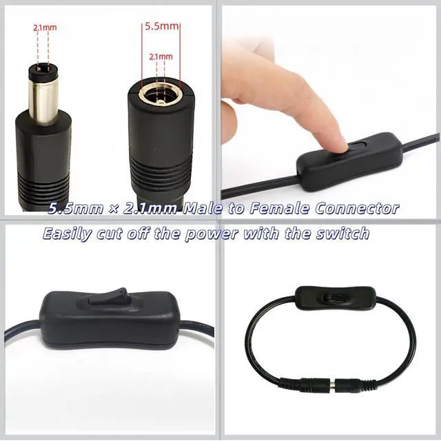 Alt view image 3 of 6 - DC Jack 5.5mmx2.1mm Power Extension 18AWG with Inline On/Off Switch Button Cable Cord Adapter Male to Female Connector for LED Strip CCTV Security Camera (2 Pack)