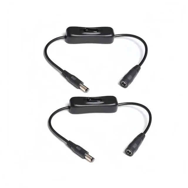 Main image of DC Jack 5.5mmx2.1mm Power Extension 18AWG with Inline On/Off Switch Button Cable Cord Adapter Male to Female Connector for LED Strip CCTV Security Camera (2 Pack)