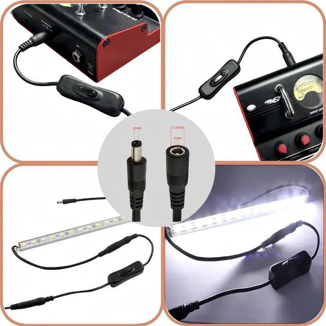 Alt view image 5 of 6 - DC Jack 5.5mmx2.1mm Power Extension 18AWG with Inline On/Off Switch Button Cable Cord Adapter Male to Female Connector for LED Strip CCTV Security Camera (2 Pack)