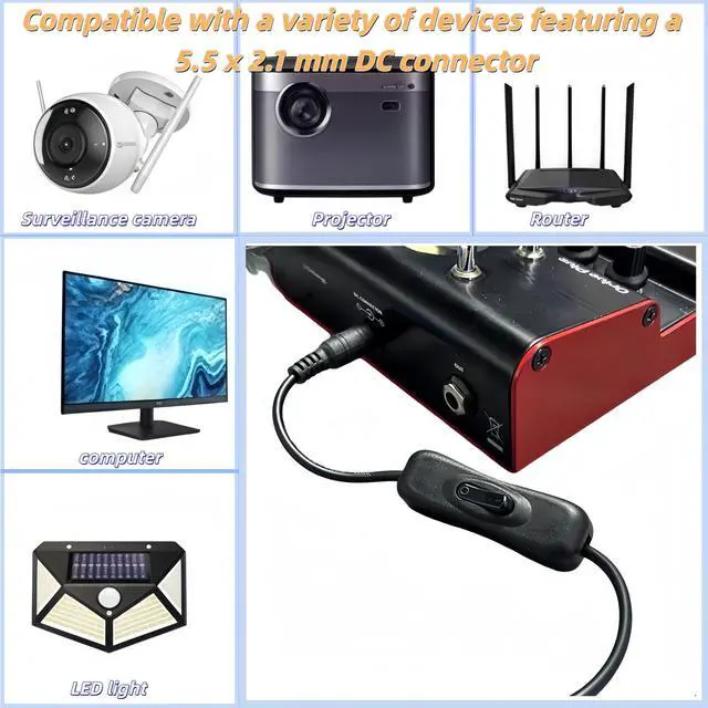 Alt view image 6 of 6 - DC Jack 5.5mmx2.1mm Power Extension 18AWG with Inline On/Off Switch Button Cable Cord Adapter Male to Female Connector for LED Strip CCTV Security Camera (2 Pack)