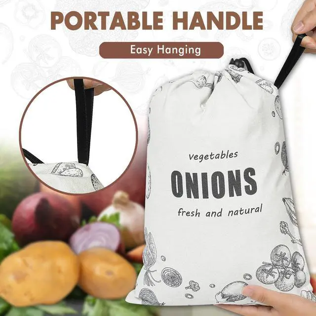 Alt view image 3 of 7 - Potato Onion Storage Bag, Washable Canvas Onion and Potato Storage Bag, Drawstring Garlic Onions Potatoes Keeper with Side Zipper for Pantry, Kitchen, Refrigerator (Potato Onion Bag)