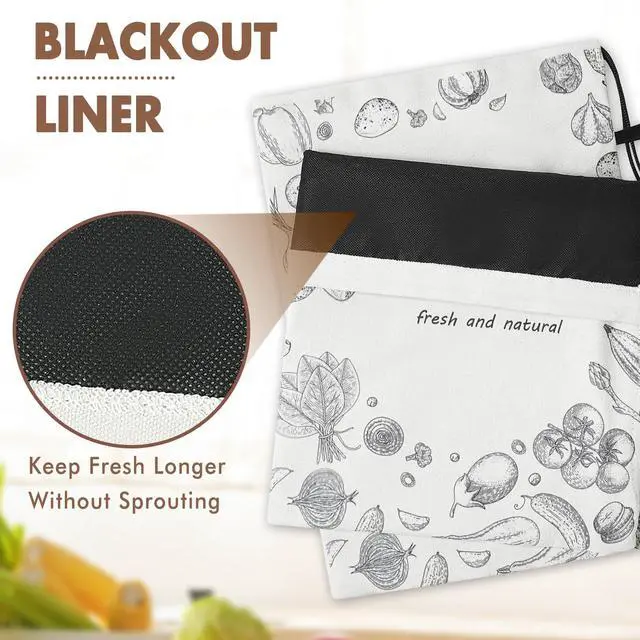Alt view image 4 of 7 - Potato Onion Storage Bag, Washable Canvas Onion and Potato Storage Bag, Drawstring Garlic Onions Potatoes Keeper with Side Zipper for Pantry, Kitchen, Refrigerator (Potato Onion Bag)