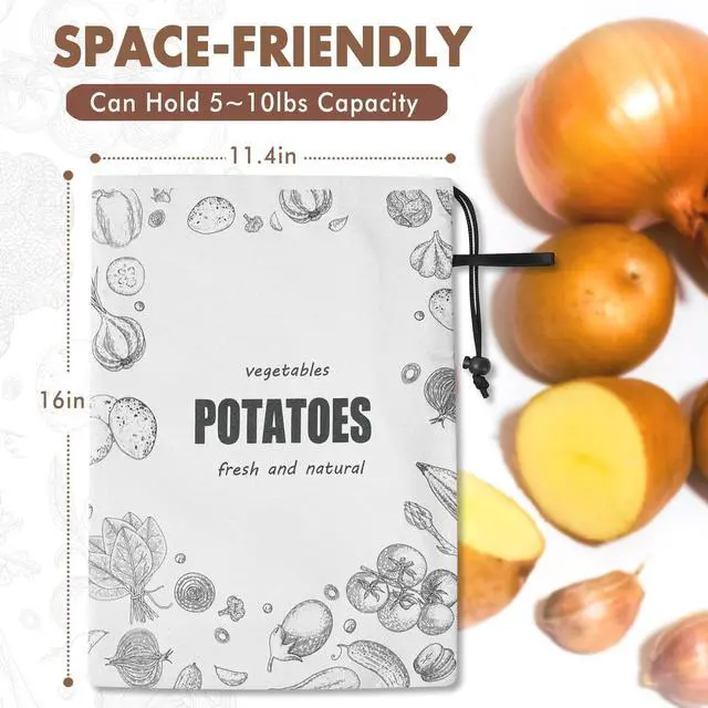 Alt view image 6 of 7 - Potato Onion Storage Bag, Washable Canvas Onion and Potato Storage Bag, Drawstring Garlic Onions Potatoes Keeper with Side Zipper for Pantry, Kitchen, Refrigerator (Potato Onion Bag)