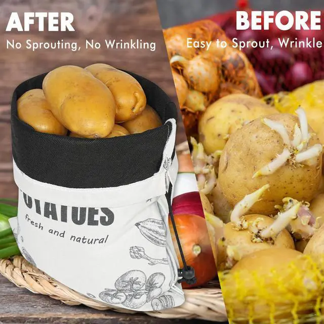 Alt view image 7 of 7 - Potato Onion Storage Bag, Washable Canvas Onion and Potato Storage Bag, Drawstring Garlic Onions Potatoes Keeper with Side Zipper for Pantry, Kitchen, Refrigerator (Potato Onion Bag)