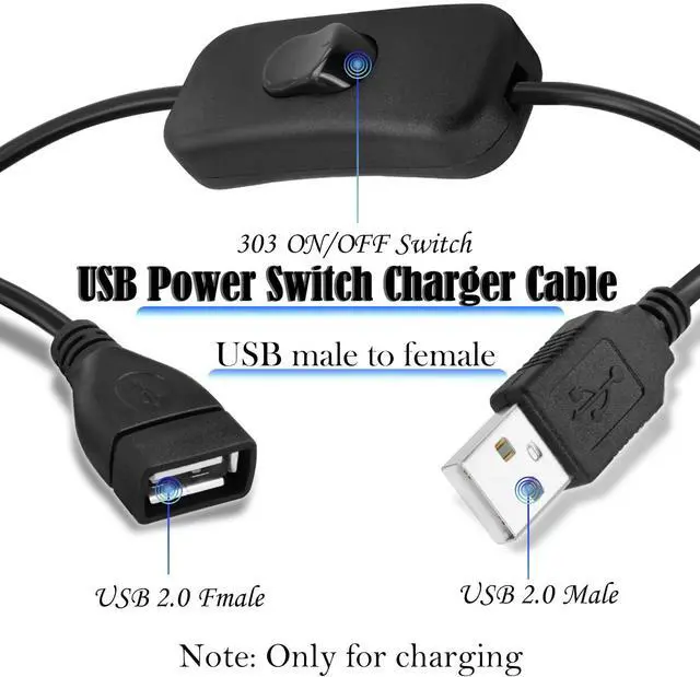 Alt view image 5 of 7 - 2 Pack USB Power Switch Cable, BENACES 3FT USB Male to Female Power Charger Extension Cord Adapter with On/Off Switch for Small Desk Lamps, LED Lamps, Etc