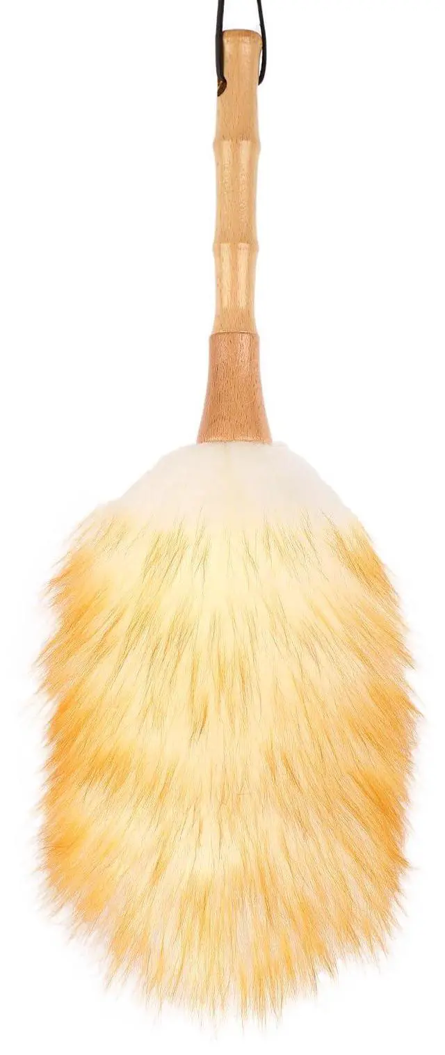 Main image of Feather Duster, Lambswool Duster for Cleaning,with Solid Wooden Handle,Leather Hang Strap,Anti-Static 14.9 inch Washable Reusable Small Hand Duster(Natural) for Office, Home and Car