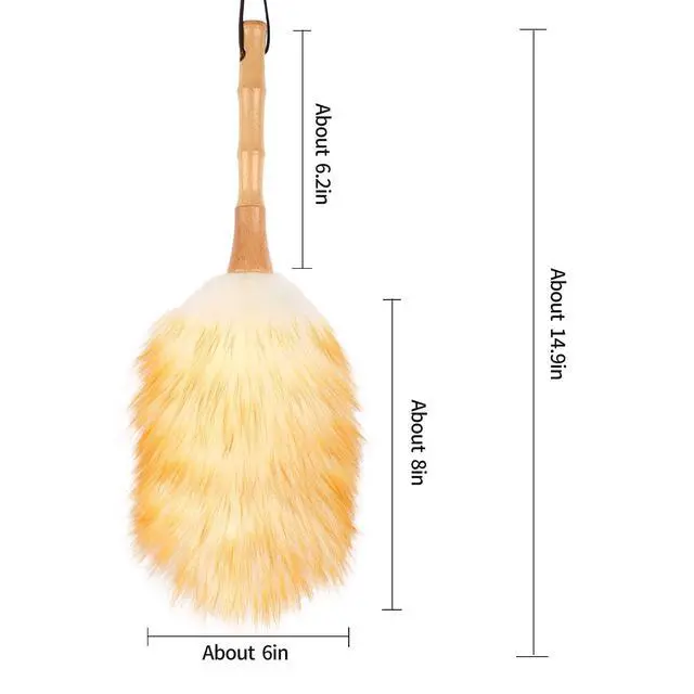 Alt view image 2 of 7 - Feather Duster, Lambswool Duster for Cleaning,with Solid Wooden Handle,Leather Hang Strap,Anti-Static 14.9 inch Washable Reusable Small Hand Duster(Natural) for Office, Home and Car