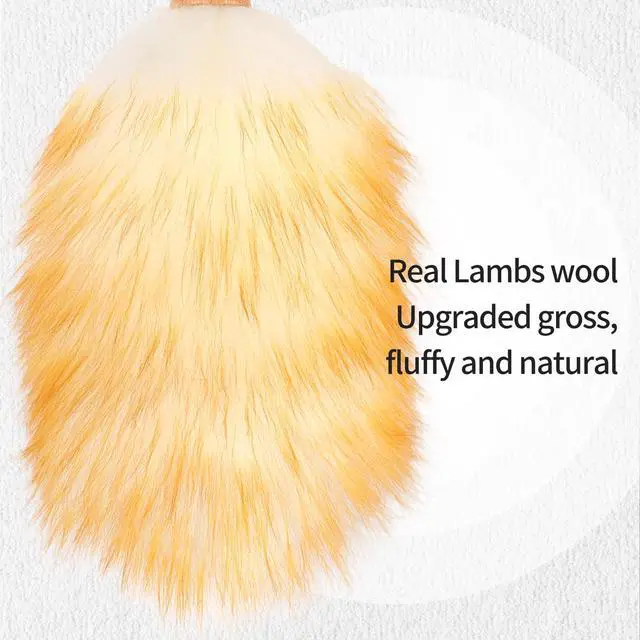 Alt view image 4 of 7 - Feather Duster, Lambswool Duster for Cleaning,with Solid Wooden Handle,Leather Hang Strap,Anti-Static 14.9 inch Washable Reusable Small Hand Duster(Natural) for Office, Home and Car
