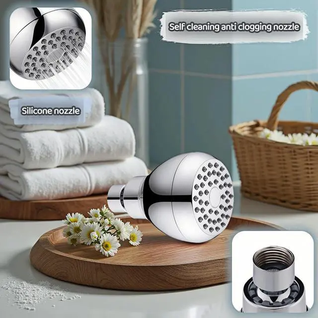 Alt view image 2 of 7 - High Pressure Shower Head with 45 Self-Cleaning Nozzles, 360° Brass Ball Joint, Anti-Clogging & Leakproof, Powerful Jet for Low Water Pressure, SPA Rainfall Experience