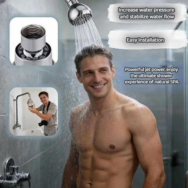 Alt view image 3 of 7 - High Pressure Shower Head with 45 Self-Cleaning Nozzles, 360° Brass Ball Joint, Anti-Clogging & Leakproof, Powerful Jet for Low Water Pressure, SPA Rainfall Experience