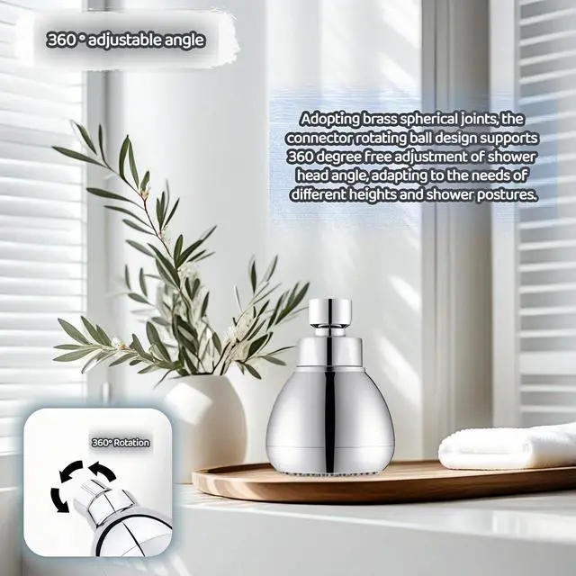 Alt view image 6 of 7 - High Pressure Shower Head with 45 Self-Cleaning Nozzles, 360° Brass Ball Joint, Anti-Clogging & Leakproof, Powerful Jet for Low Water Pressure, SPA Rainfall Experience