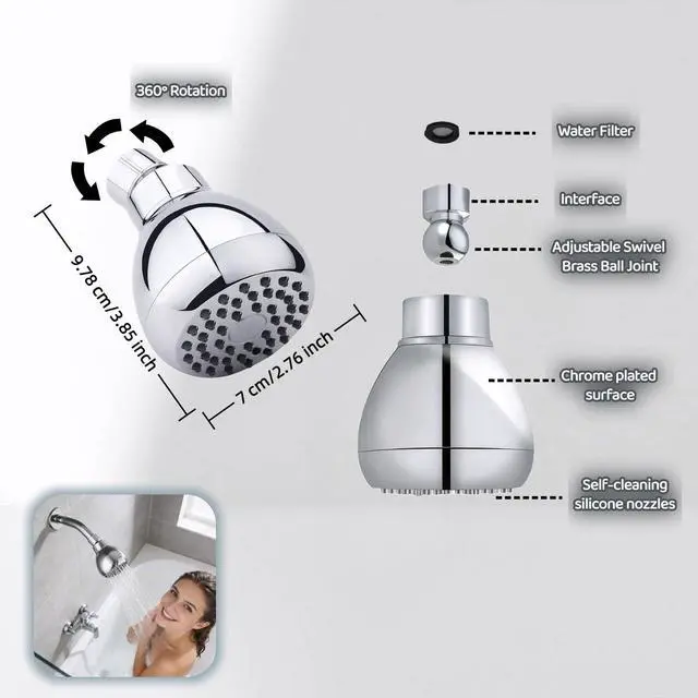 Alt view image 7 of 7 - High Pressure Shower Head with 45 Self-Cleaning Nozzles, 360° Brass Ball Joint, Anti-Clogging & Leakproof, Powerful Jet for Low Water Pressure, SPA Rainfall Experience