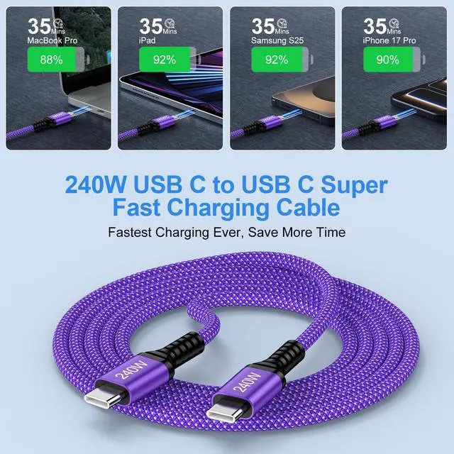 Alt view image 4 of 7 - 240W C to C Samsung Charger Super Fast Charging Cord, 10 FT Long Type C