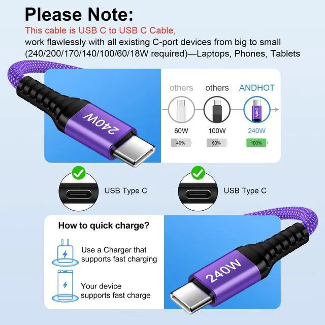 Alt view image 5 of 7 - 240W C to C Samsung Charger Super Fast Charging Cord, 10 FT Long Type C