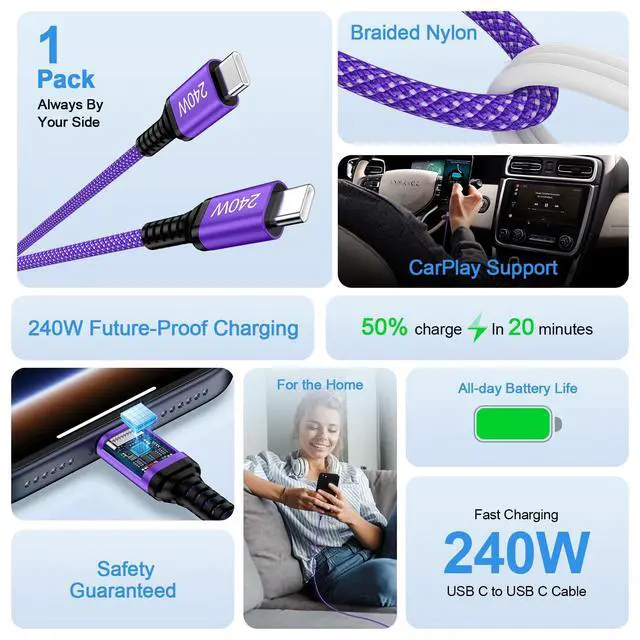 Alt view image 6 of 7 - 240W C to C Samsung Charger Super Fast Charging Cord, 10 FT Long Type C
