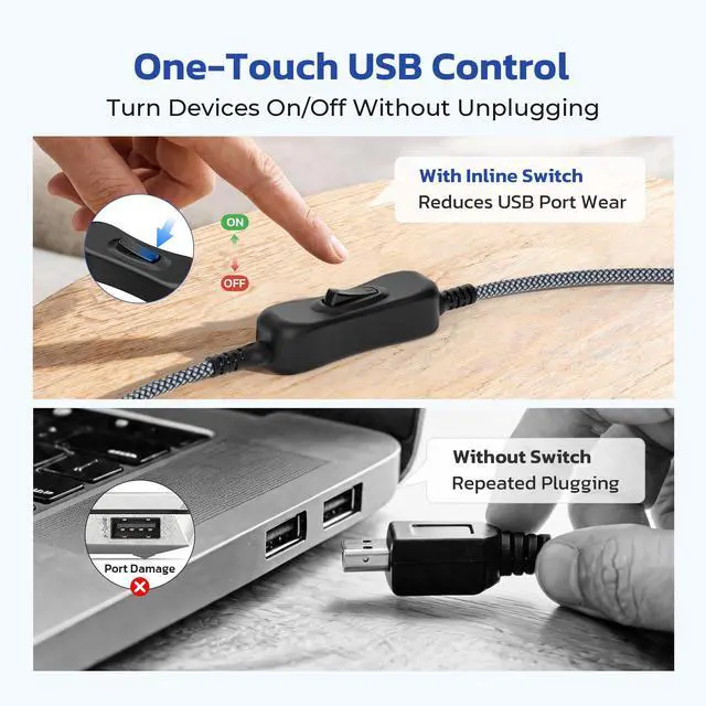 Alt view image 2 of 7 - USB Male to Female Extension Cable with On/Off Switch 3.3FT