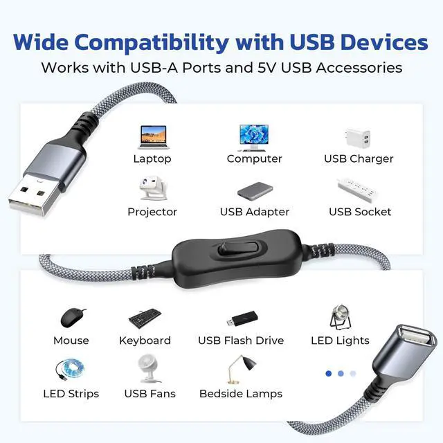 Alt view image 7 of 7 - USB Male to Female Extension Cable with On/Off Switch 3.3FT