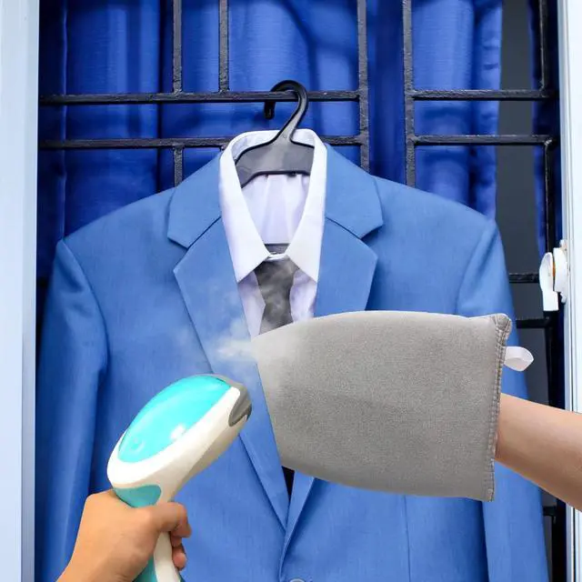 Alt view image 3 of 7 - Garment Steamer Ironing Glove with Finger Loop, Heat Resistant Waterproof Ironing Mitt for Heat Resistan Handheld Steamer, Garment Steamer Accessories for Clothes (Grey)