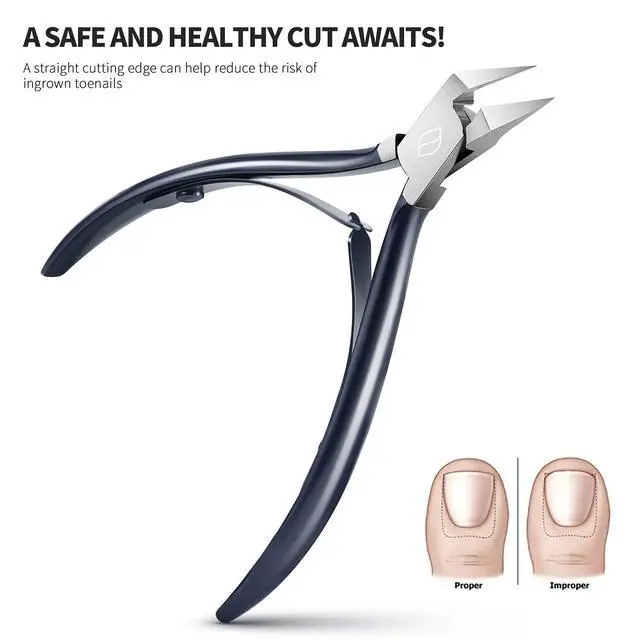 Alt view image 2 of 7 - Toenail Clipper Straight Blade for Ingrown and Thick Nails - Stainless Steel and Sharp Pointed Tip Ingrown Nail Clipper Wide Jaw Toe Nail Cutter Podiatry Tool Dark Gray