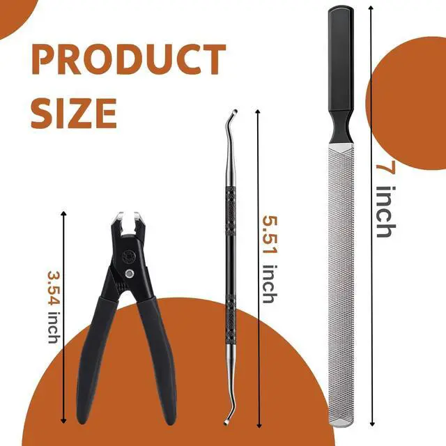 Alt view image 2 of 7 - Toenail Clippers for Thick Nails for Seniors, Heavy Duty Pedicure Kit with Metal Foot File & Ingrown Lifter, 3Pcs Professional Black Stainless Steel Grooming Set for Men