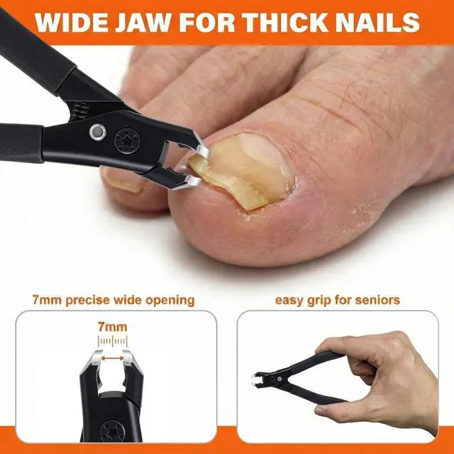 Alt view image 3 of 7 - Toenail Clippers for Thick Nails for Seniors, Heavy Duty Pedicure Kit with Metal Foot File & Ingrown Lifter, 3Pcs Professional Black Stainless Steel Grooming Set for Men