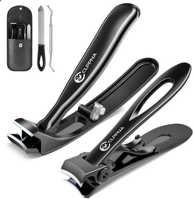 Main image of Seniors, CLPPNA Wide Jaw Fingernail Clippers and Angled Head Toenail Clippers for Thick Nail, 4 Pack Professional Nail Clippers for Men, Women&Pregnant, Black