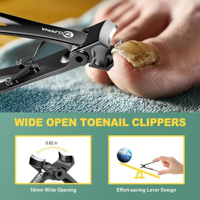 Alt view image 4 of 7 - Seniors, CLPPNA Wide Jaw Fingernail Clippers and Angled Head Toenail Clippers for Thick Nail, 4 Pack Professional Nail Clippers for Men, Women&Pregnant, Black