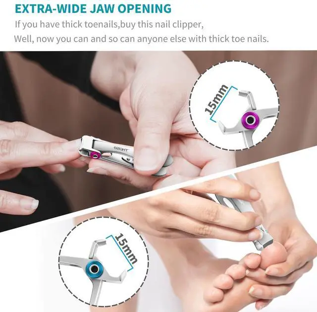 Alt view image 4 of 7 - Extra Wide Jaw Opening Nail Clippers for Thick Nails Cutter for Ingrown Toenail Clippers & Fingernails Manicure Set,Pedicure Kit,Men & Women(Silver)