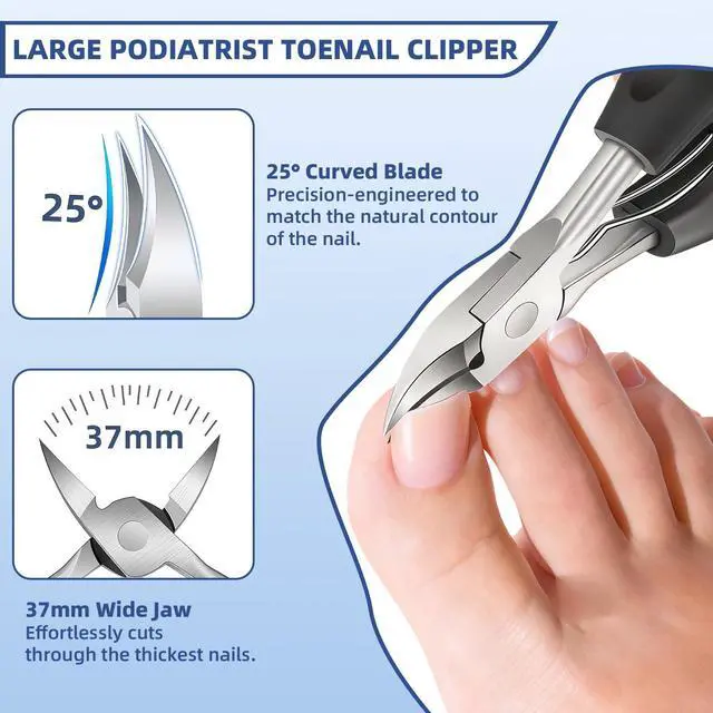 Alt view image 3 of 7 - Toenail Clippers for Seniors Thick Toe:Wide Opening, Sharp Heavy Duty Ingrown, Toe Nail Clippers Nail Cutter Long Handle with Slanted Blade,5Pcs Large Toenail Cutters Set for Men