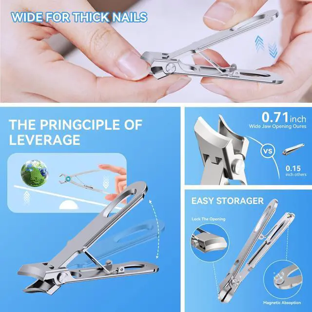 Alt view image 5 of 7 - Clippers for Seniors Thick Toenails, Sharp Toe Nail Clippers Set for Men Women, Heavy Duty Fingernail Clipper Pedicure Tools for Feet, Professional Manicure and Pedicure Kit with Nail Scissors