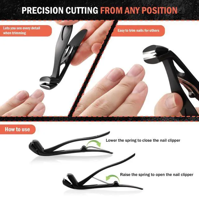 Alt view image 3 of 7 - Angled Head Toe Nail Clippers for Seniors for Thick Nails - Ergonomic Toenails Clipper for Thick Toenails, Premium Finger Nails Clipper for Adult with Catcher - Black