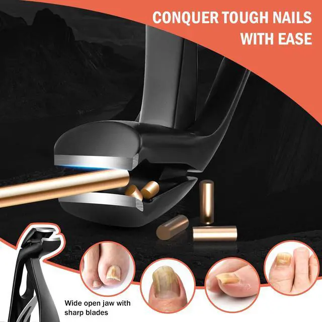 Alt view image 4 of 7 - Angled Head Toe Nail Clippers for Seniors for Thick Nails - Ergonomic Toenails Clipper for Thick Toenails, Premium Finger Nails Clipper for Adult with Catcher - Black