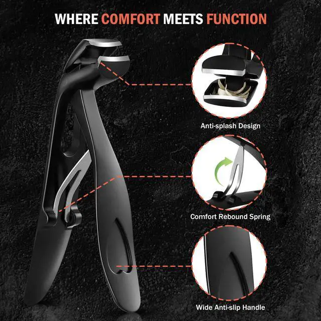 Alt view image 5 of 7 - Angled Head Toe Nail Clippers for Seniors for Thick Nails - Ergonomic Toenails Clipper for Thick Toenails, Premium Finger Nails Clipper for Adult with Catcher - Black