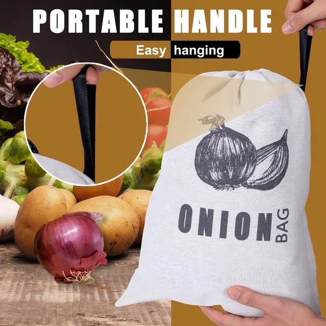 Alt view image 2 of 7 - Potato Onion Storage Bag, Fabric Onion and Potatoes Storage Bag, Washable Garlic Potatoes Onions Keeper with Drawstring for Pantry, 2 Pack (Potato Onion Bag)