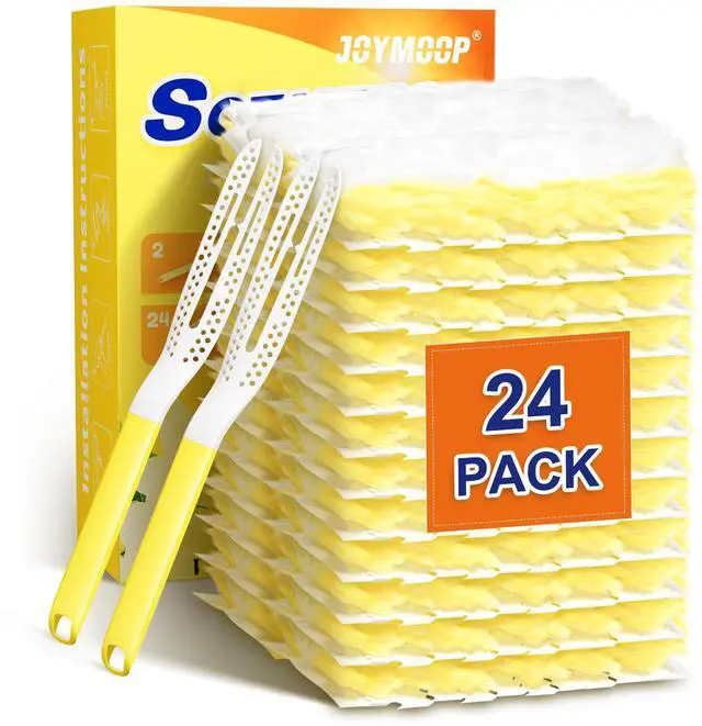 Main image of Disposable Electrostatic Duster for Cleaning, with 2 Handles & 24 Ct Yellow Heavy Duty Refills for Swiffer Feather Duster, Household Cleaning Tool for Electronics, Dusting Furniture, Blinds