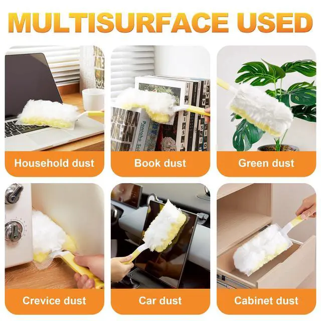 Alt view image 4 of 7 - Disposable Electrostatic Duster for Cleaning, with 2 Handles & 24 Ct Yellow Heavy Duty Refills for Swiffer Feather Duster, Household Cleaning Tool for Electronics, Dusting Furniture, Blinds
