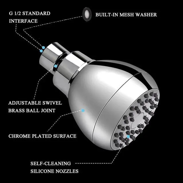 Alt view image 3 of 7 - Fixed Shower Head High Pressure 3 Inch Showerhead Chrome