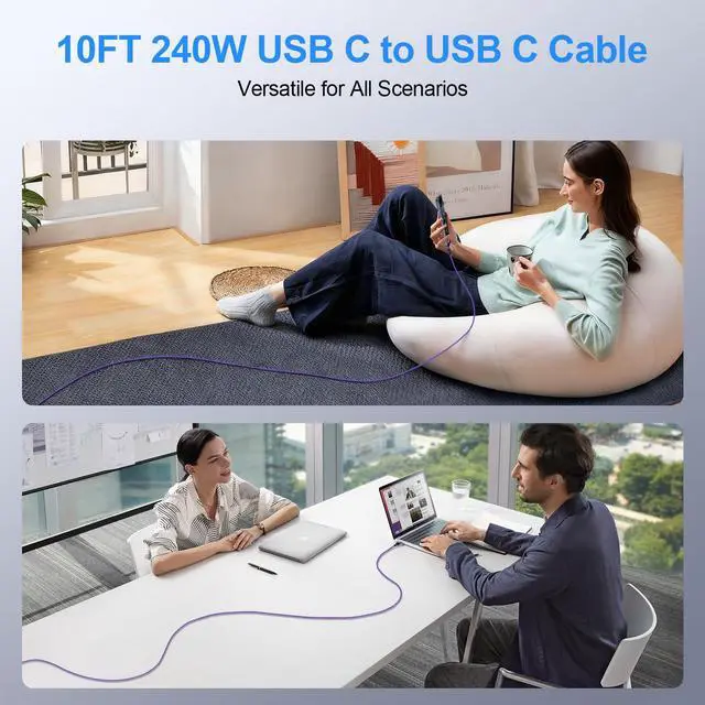 Alt view image 6 of 7 - iPhone 17e 17 Pro Max 240W USB C to USB C Cable, 10FT Fast Charging Type C Charger Cord Nylon Woven USBC Cable for iPhone 17e 17 Air 17 Pro 17 Pro Max 16e 16 Pro 15 iPad MacBook Samsung Galaxy Pixel