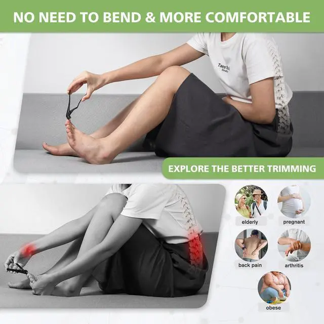 Alt view image 2 of 7 - Ergonomic Nail Clipper for Seniors - Toenail Clipper for Thick Toenails and Fingernails, Long Handle Nail Clippers with Catcher (Black, Long Handle)