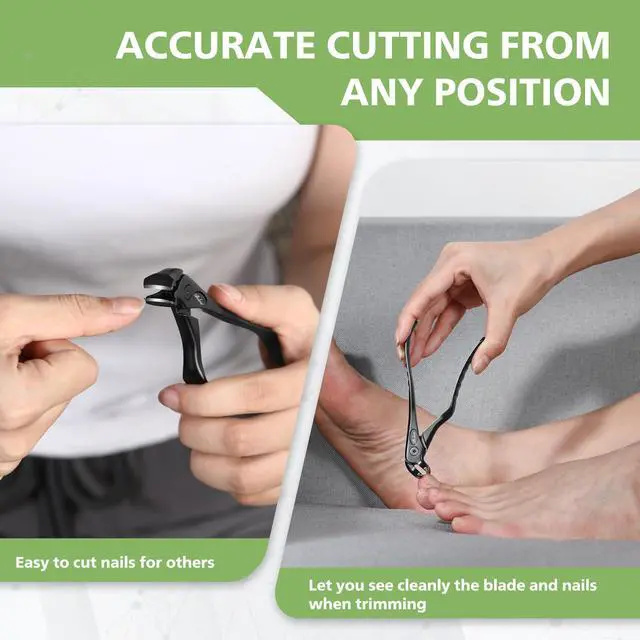 Alt view image 4 of 7 - Ergonomic Nail Clipper for Seniors - Toenail Clipper for Thick Toenails and Fingernails, Long Handle Nail Clippers with Catcher (Black, Long Handle)