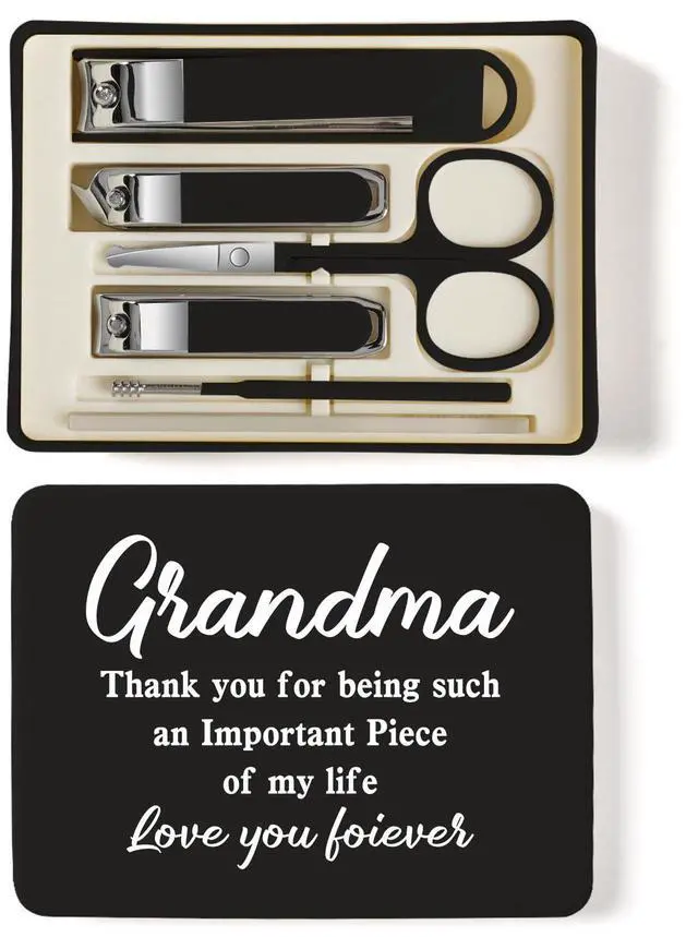 Main image of 6-Piece Nail Clipper Set with Nail File, Tweezers and ingrown toenail Removal kit Travel Nail kit for Men and Women (Grandma Black)