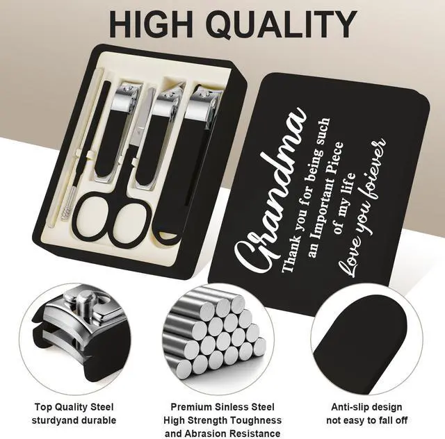 Alt view image 3 of 7 - 6-Piece Nail Clipper Set with Nail File, Tweezers and ingrown toenail Removal kit Travel Nail kit for Men and Women (Grandma Black)