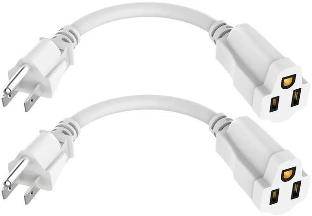 Main image of 2 Pack Power Extension Cord 0.5FT/6Inch, Short 3 Prong Electric Extension Cable Outlet Saver, Single Outlet, Heavy Duty, Waterproof, Flexible, 16 AWG, 13A 125V, Outdoor & Indoor Extender Wires(White)