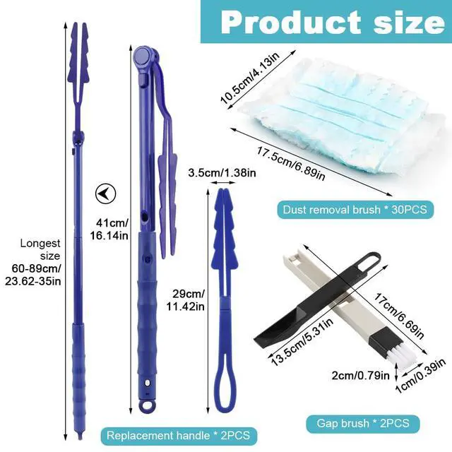 Alt view image 2 of 7 - 30 Count Heavy Duty Duster Refills with 2 Pcs Handles and Crevice Brushes Starter Kit, Microfibers Multisurface Dusters for Cleaning Home, Celling Fan, Blinds, Vent & Shelves(Blue)