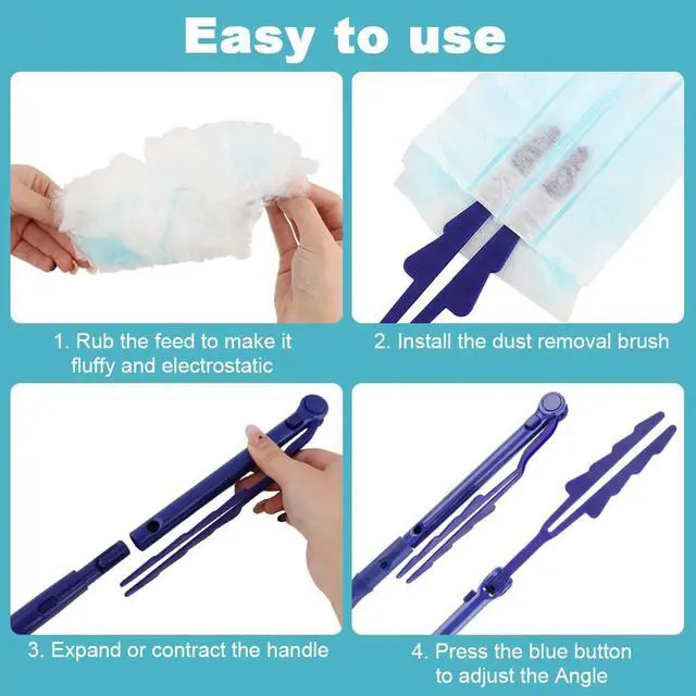 Alt view image 3 of 7 - 30 Count Heavy Duty Duster Refills with 2 Pcs Handles and Crevice Brushes Starter Kit, Microfibers Multisurface Dusters for Cleaning Home, Celling Fan, Blinds, Vent & Shelves(Blue)